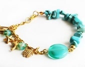 Charm bracelet Turquoise bracelet with seafoam czech glass beads and gold plated findings natural stones summer bracelet best friend gift