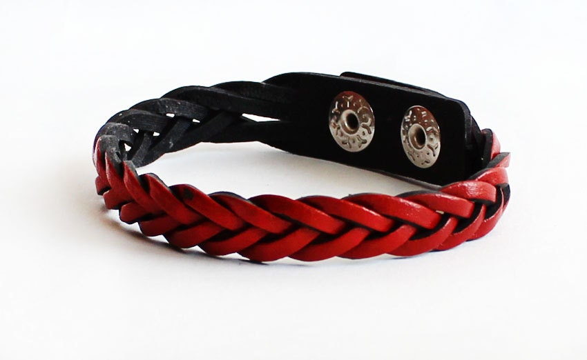 Plait leather bracelet reddish brown cuff bracelet boho hippie rocker bohemian