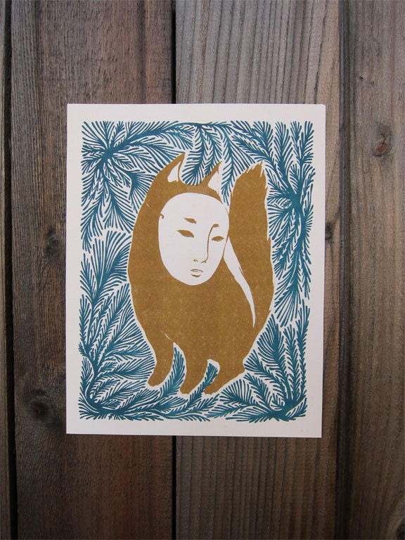 Masked Cat - 8 x 10 Two Color Risograph Print