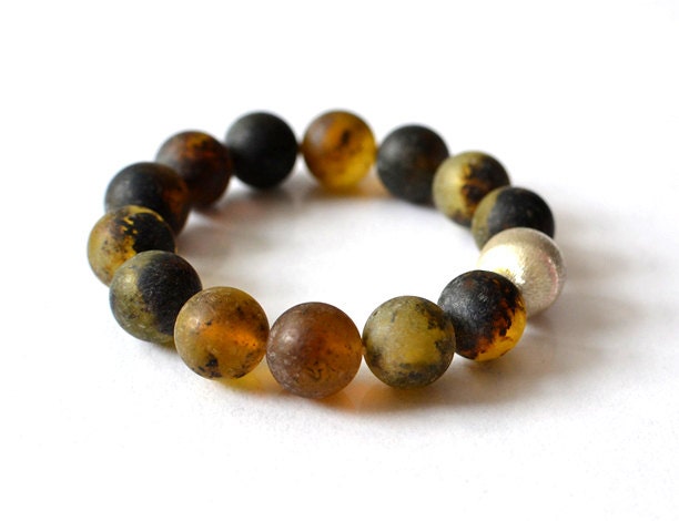 Natural Color Amber Bead Bracelet Golden Honey Brown Urban Simple Gemstone Bracelet with Sterling Silver