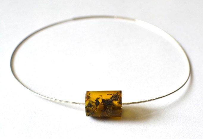 Amber Necklace - Baltic Amber Pendant, Sterling Silver Amber Necklace, Yellow Raw Stone, Natural Amber