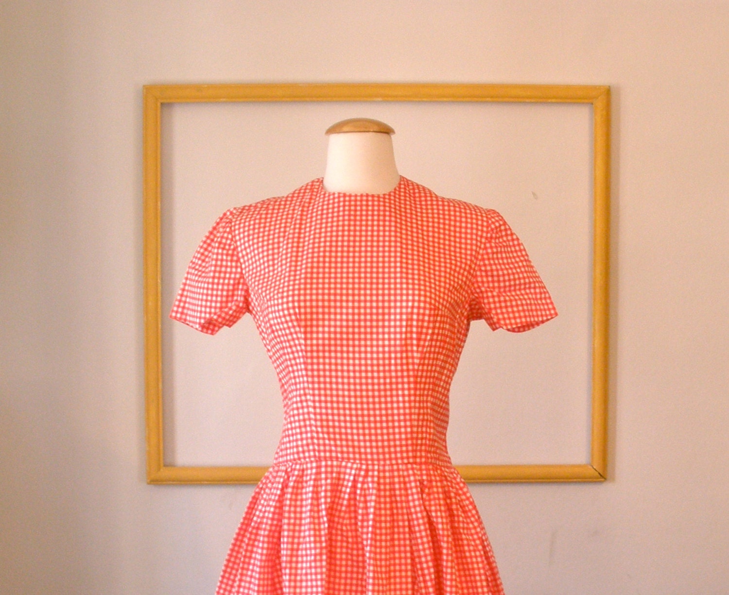Vintage Gingham Dress in Red - S