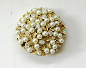 Charel Brooch Pin - Pearls and Rhinestones - Signed Charel - Vintage Jewelry Designer - Gold Tone