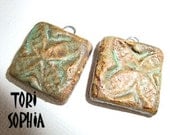 Charm set - Ceramic - Patina Cocoa - Perfect for Earrings- Handcrafted Art Beads   C35