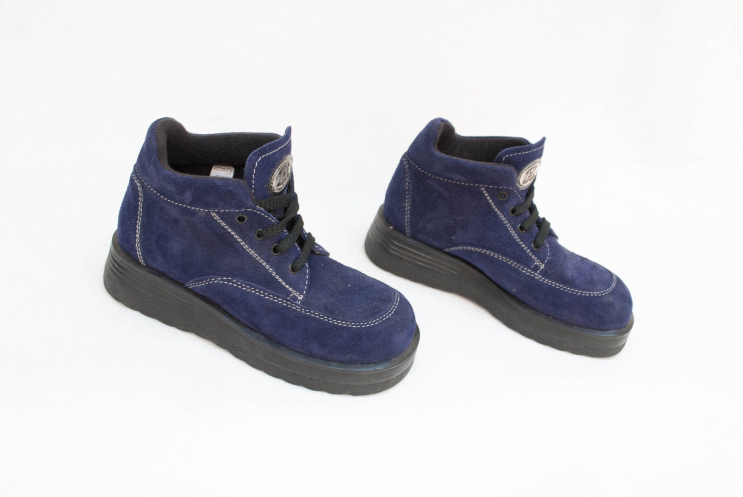 Vintage blue suede platform chunky flats ankle shoes size EU 35 / US 5 / UK 2.5