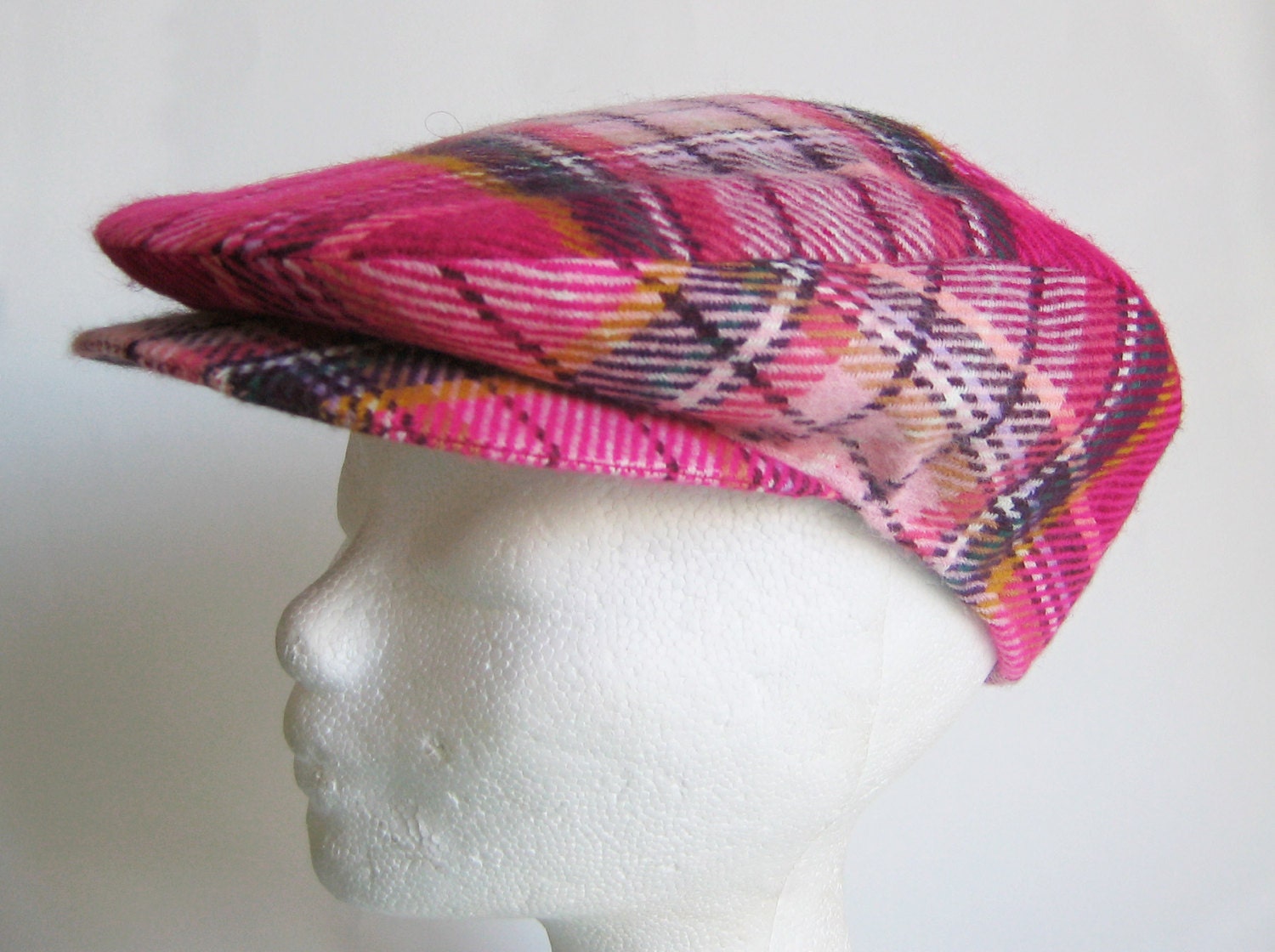 Checkered Pink Womens Newsboy Flat Cap. Tartan Golf by Vuurpapier