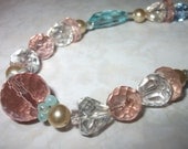 Chunky Pink Blue Pearl Vintage Bead Wedding Necklace