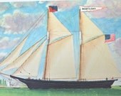Vintage Schooner  Art Print Montana Primitive Nautical Home Decor Sch. Montana of Barnstable Prince Bearce Master  J.H. Kane