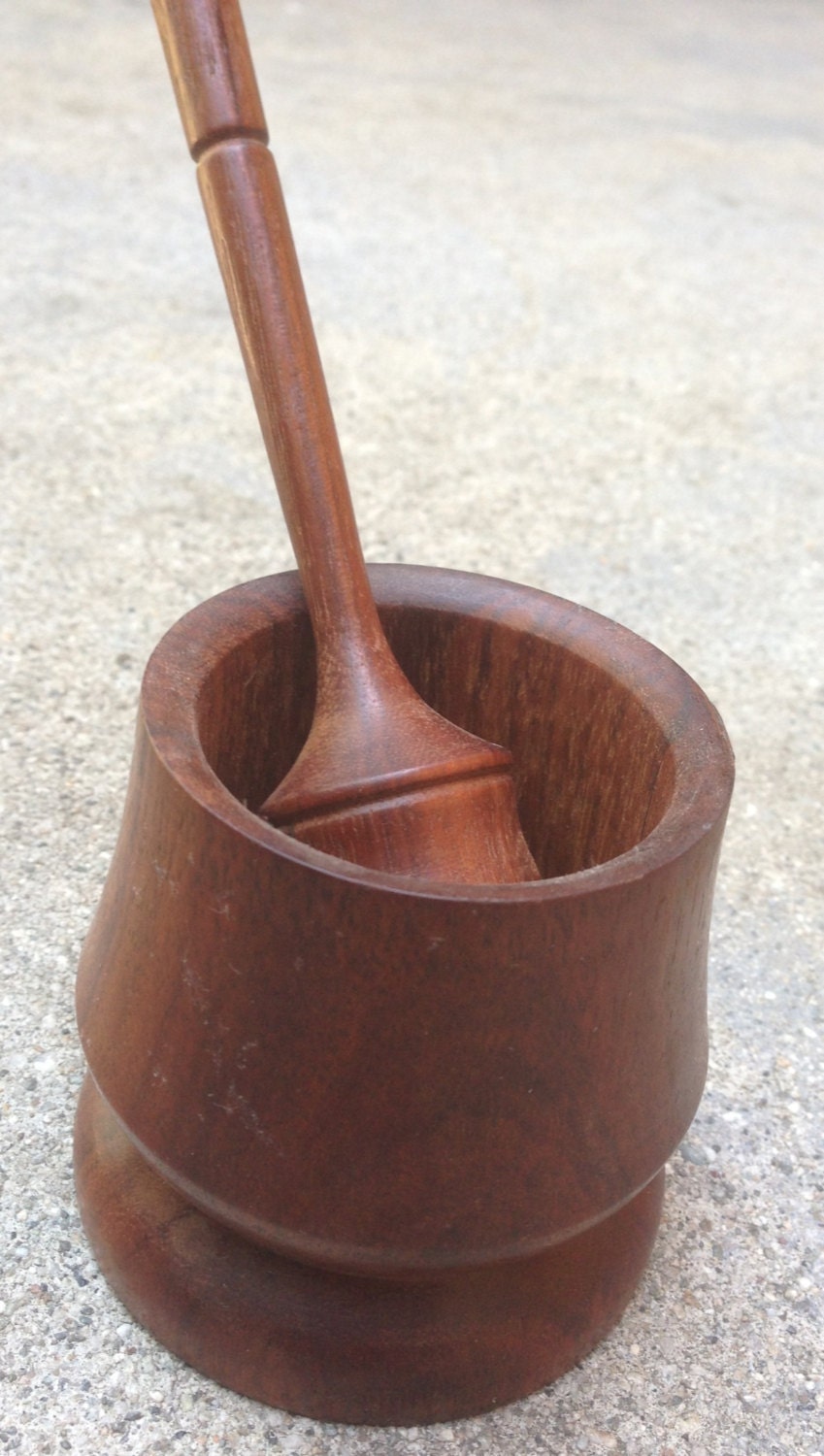 Vintage Carved Wood Mortar and Pestle, Ritual Tools