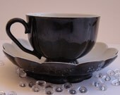 WIEN Cabinet Cup and Saucer, Vienna Wien Demitasse Hand Painted Cup and Saucer, Austria, Black