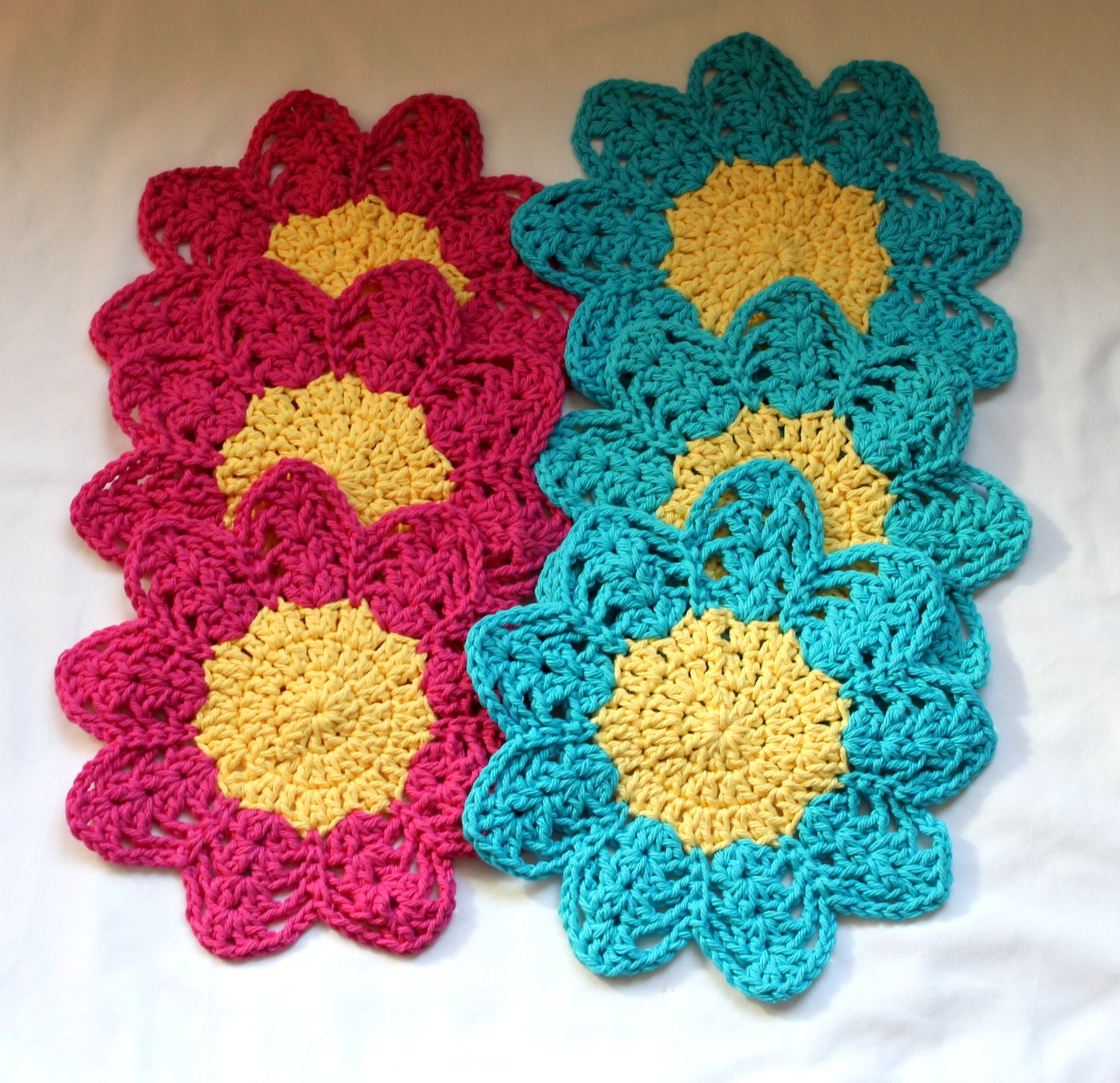 Dish Cloths/Wash Cloths - Set of 6 - 3 hot pink and 3 aqua