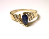 14k Yellow Gold Blue Sapphire Diamond Ring Size 7.5