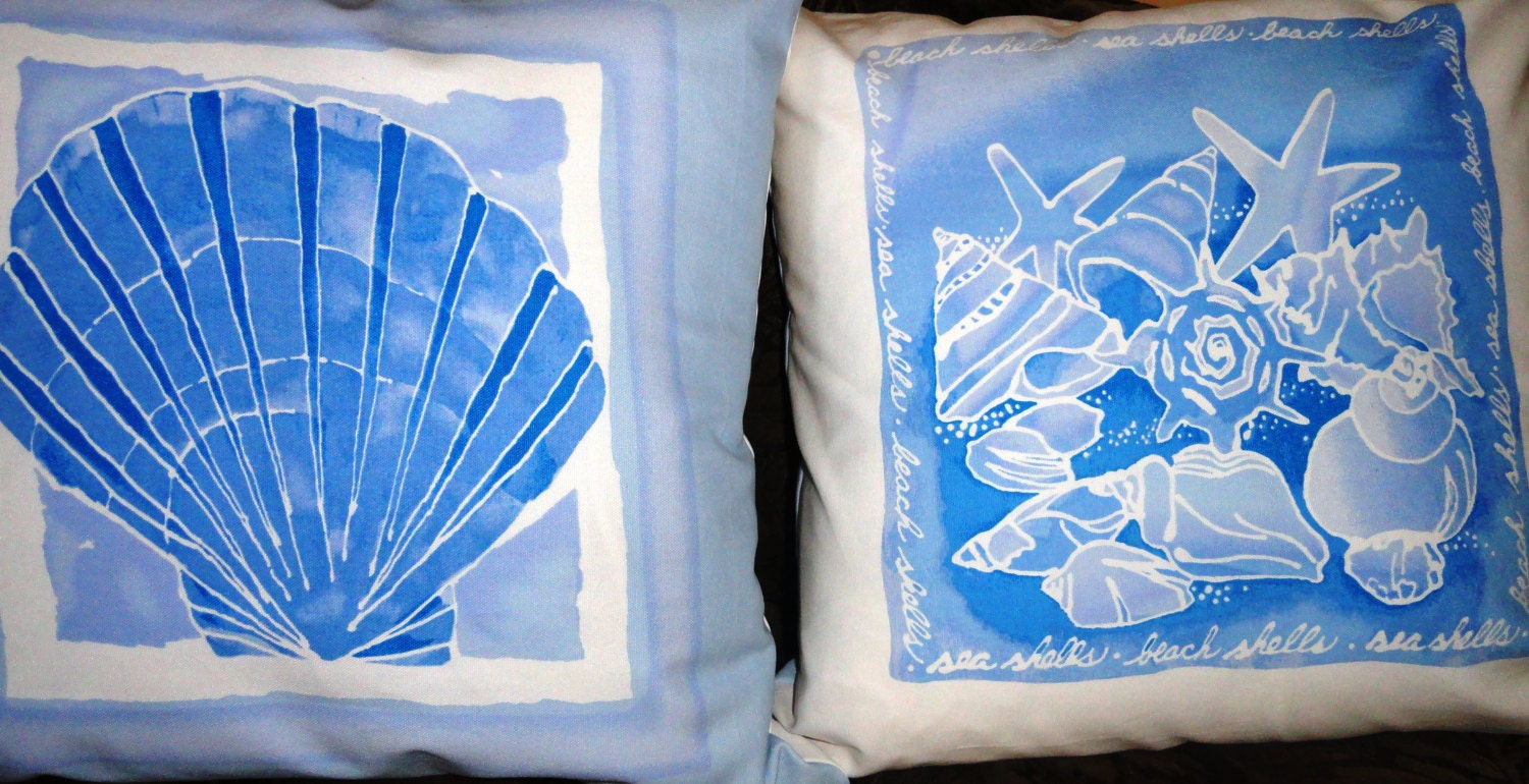 Sea Side Blue and white 20"x20" pillow covers.Designer Pillow - Decorative Pillow - Throw Pillow.