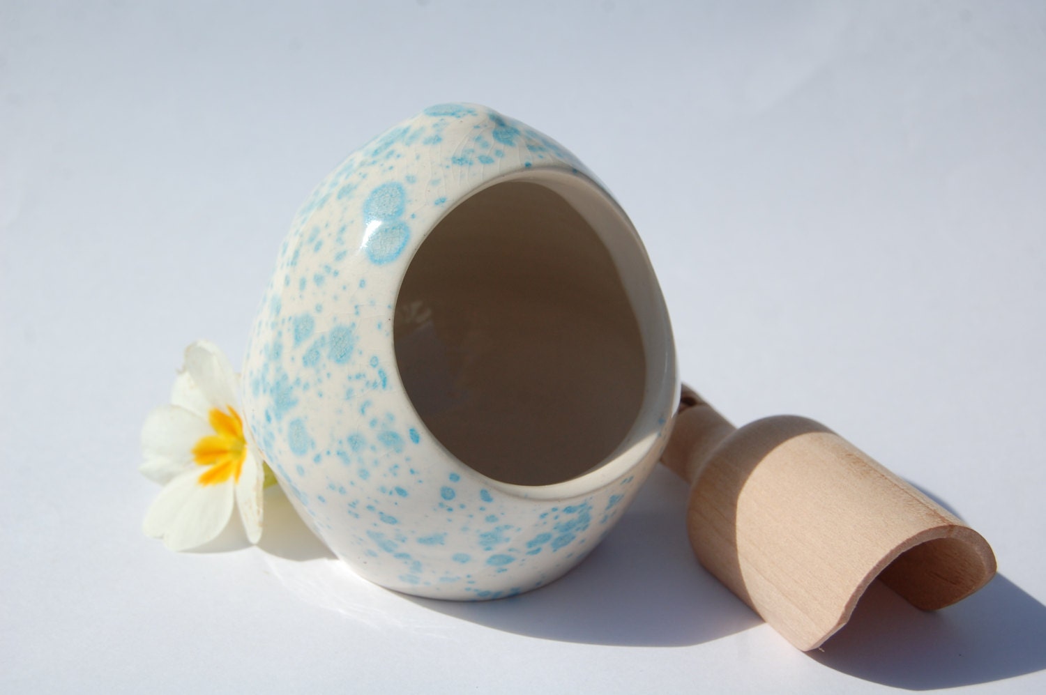 Salt Cellar Salt Pig Birds Egg Pottery made in UK   Blue and White Kitchenwares