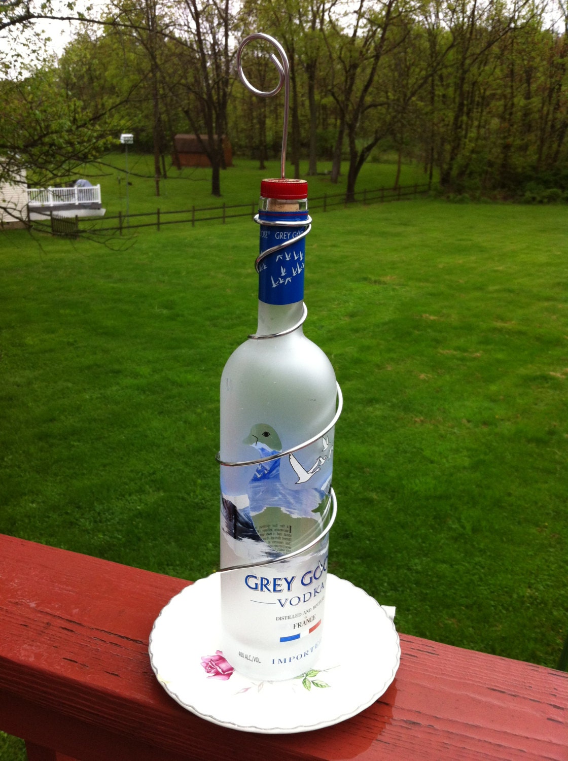 Recycled Grey Goose Vodka Bottle Bird Feeded