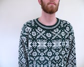 vintage 80s Oversized Green Geometric Sweater