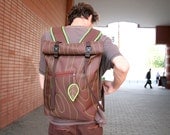 Brown - Log Backpack ,Roll Top Bag, Bicycle Backpack,Bike Craft, Waterproof Cycling Bag