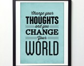 Positive Motivational poster - Change your thoughts and you change your world - retro-style quote art print A3