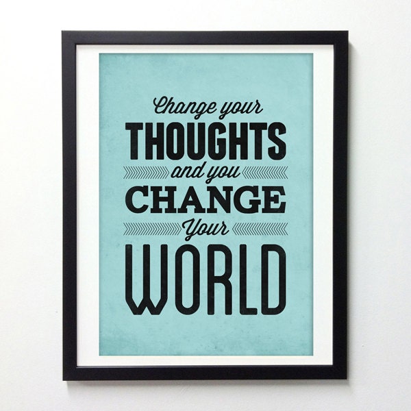 Positive Motivational poster - Change your thoughts and you change your world - retro-style quote art print A3