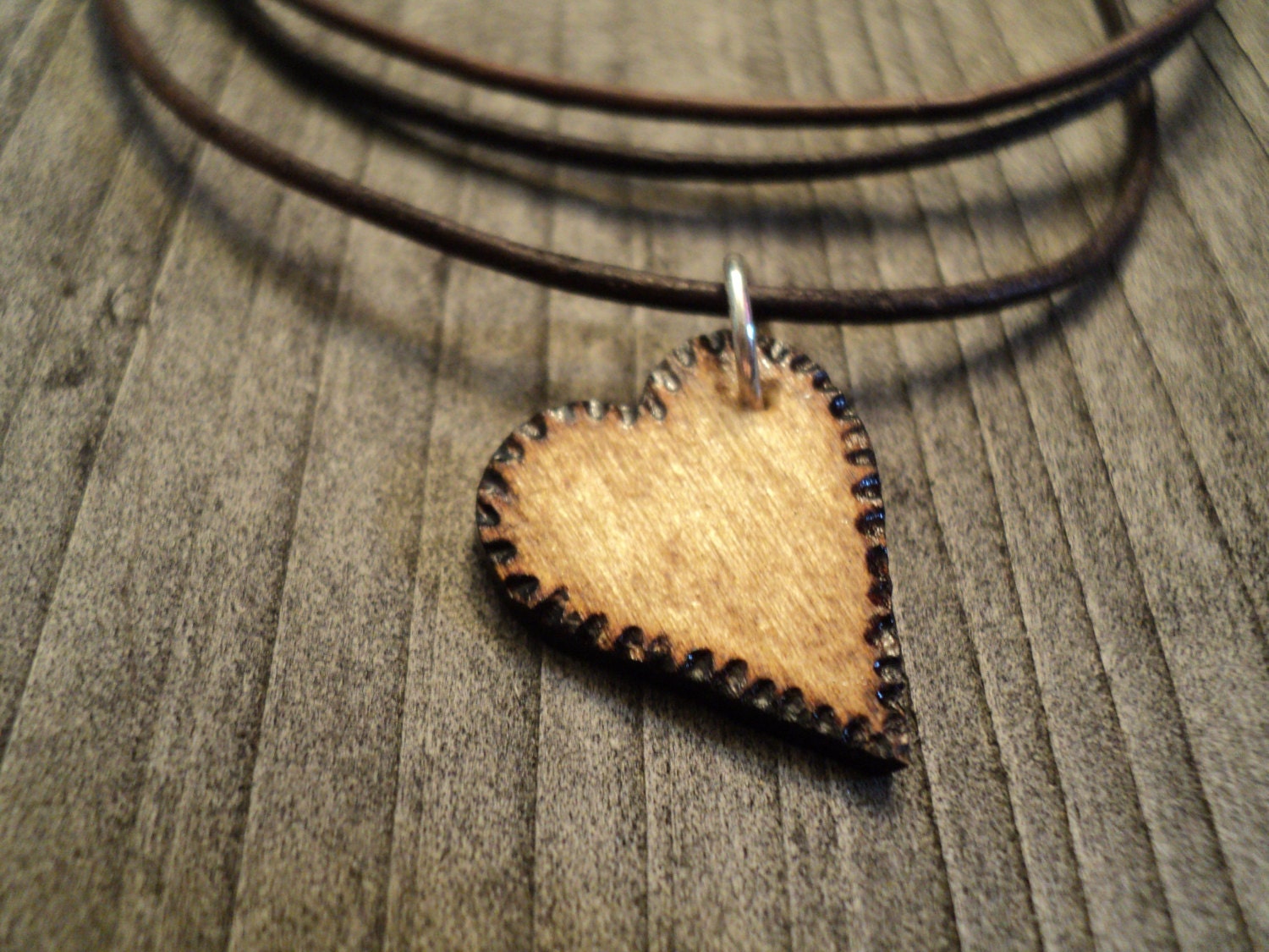 Wooden Woodburned Heart Necklace