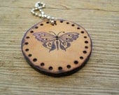 Wooden Woodburned Butterfly Keychain Two Sided Design