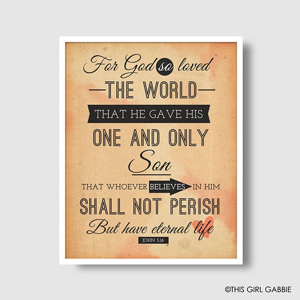 John 3:16 8x10 - Typography Print - Poster Print - Retro Inspired - For God so Loved - Grunge - Textured - Jesus - Christian