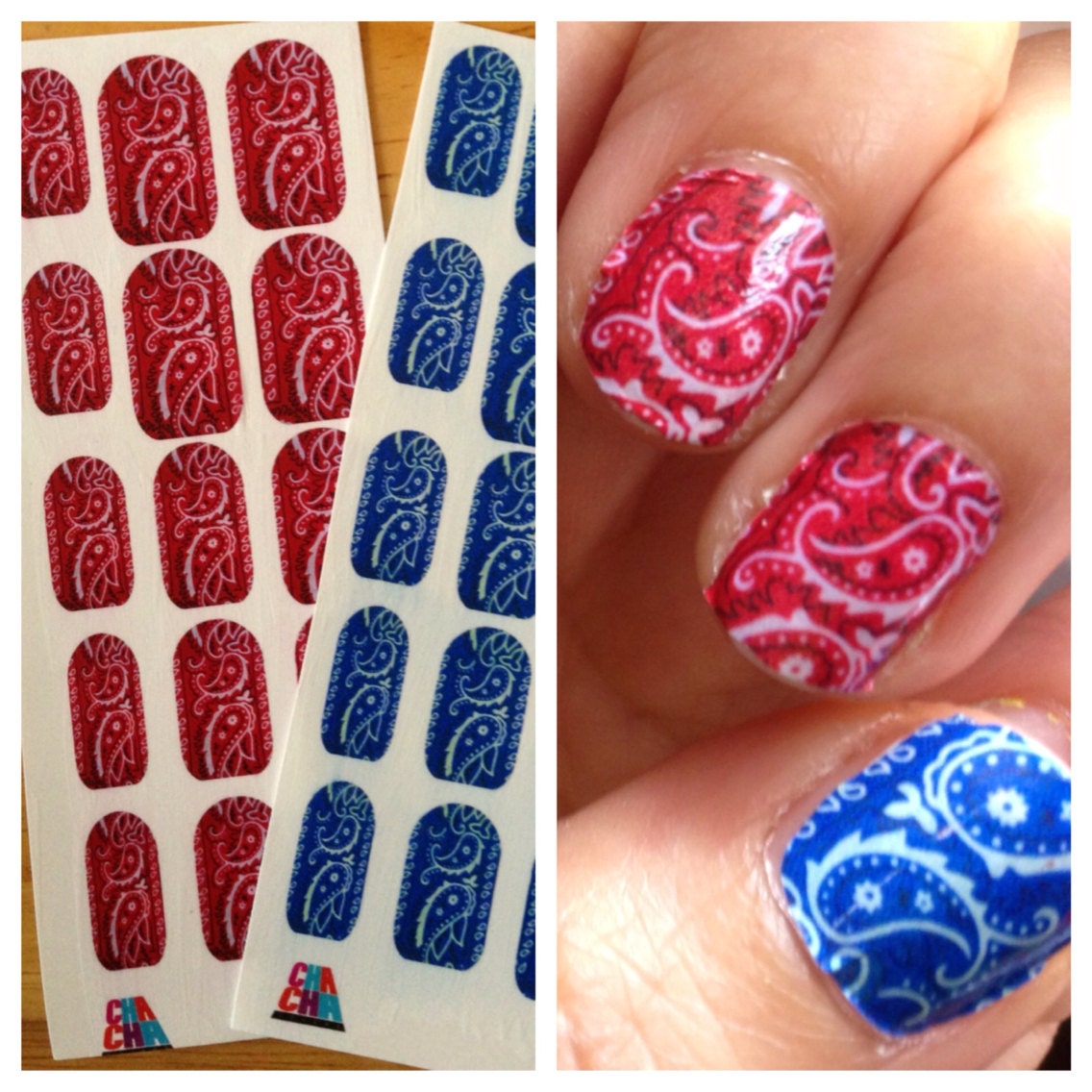 RED BLUE BLACK Bandana Nail Decals