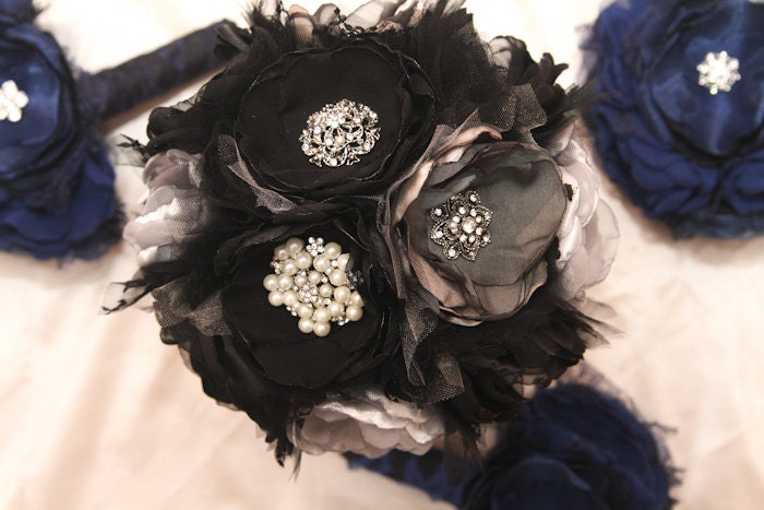 SOLD Custom Order: Fabric Wedding Bouquet, with brooches -