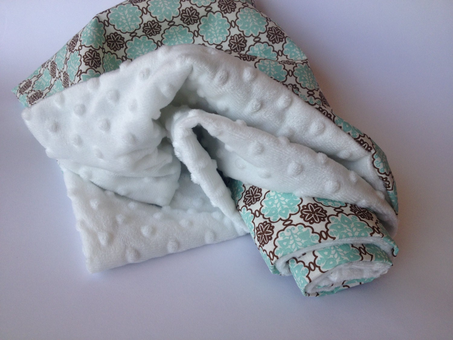 Newborn boy girl blanket - Receiving baby blanket - baby shower gift - mint and chocolate flowers