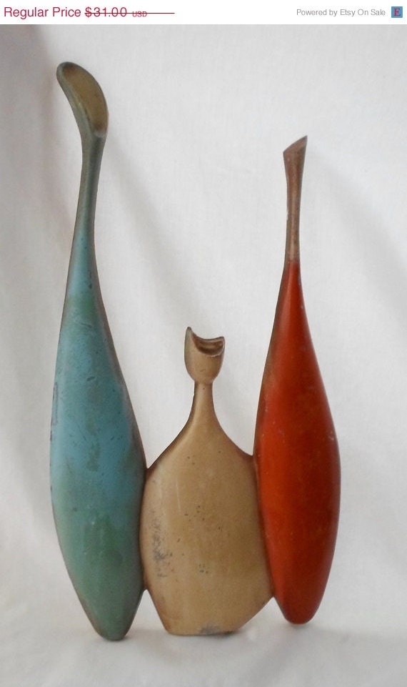 SPRING SALE Vintage Mid Century Modern Sexton Metal Abstract Wall Hanging, Bottles, Vase, Turquoise, Orange, Gold, Eames Era, Mod, Retro