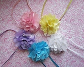 Baby Headband Set of 5 Mini Mesh Puff Flowers  on skinny elastic