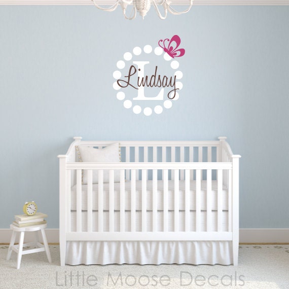 Children Wall Decal Baby Name Monogram Vinyl - Nursery Decals Letter Child Butterfly