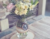 As Seen on OneWed- Wood Slice Chalkboard Table Numbers Set of 10