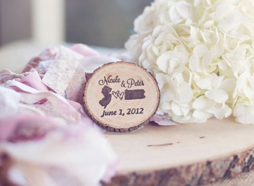 Set of 50 Rustic Wood Slice State Love Favor Magnets by PNZ Designs