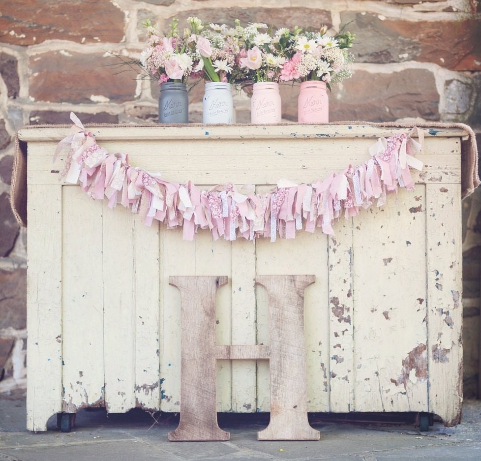 Shabby Chic Fabric Banner Rustic Wedding Decor- Pinks, Creams, and Lace
