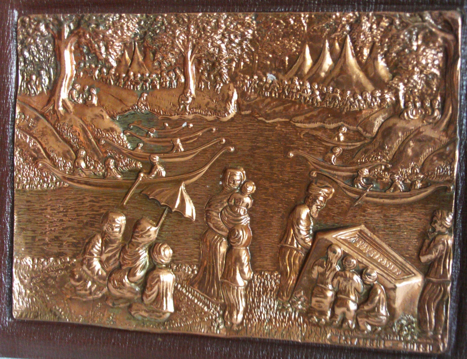Oriental nostalgia, PHOTO ALBUM vintage copper RELIEF, 18th century Ottoman Istanbul Scrapbooking 3d embossed river picnic picture scrapbook