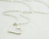 Simple Heart Necklace, Sterling Silver Floating Heart Necklace, Minimal Open Heart Pendant Necklace, Heart Charm Necklace