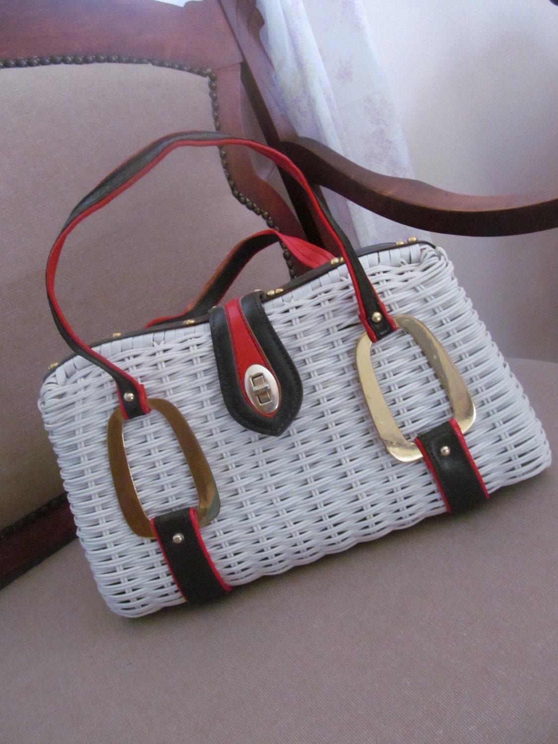 Gaymode Mod Red White Blue Basket Purse/Handbag 60s 70s