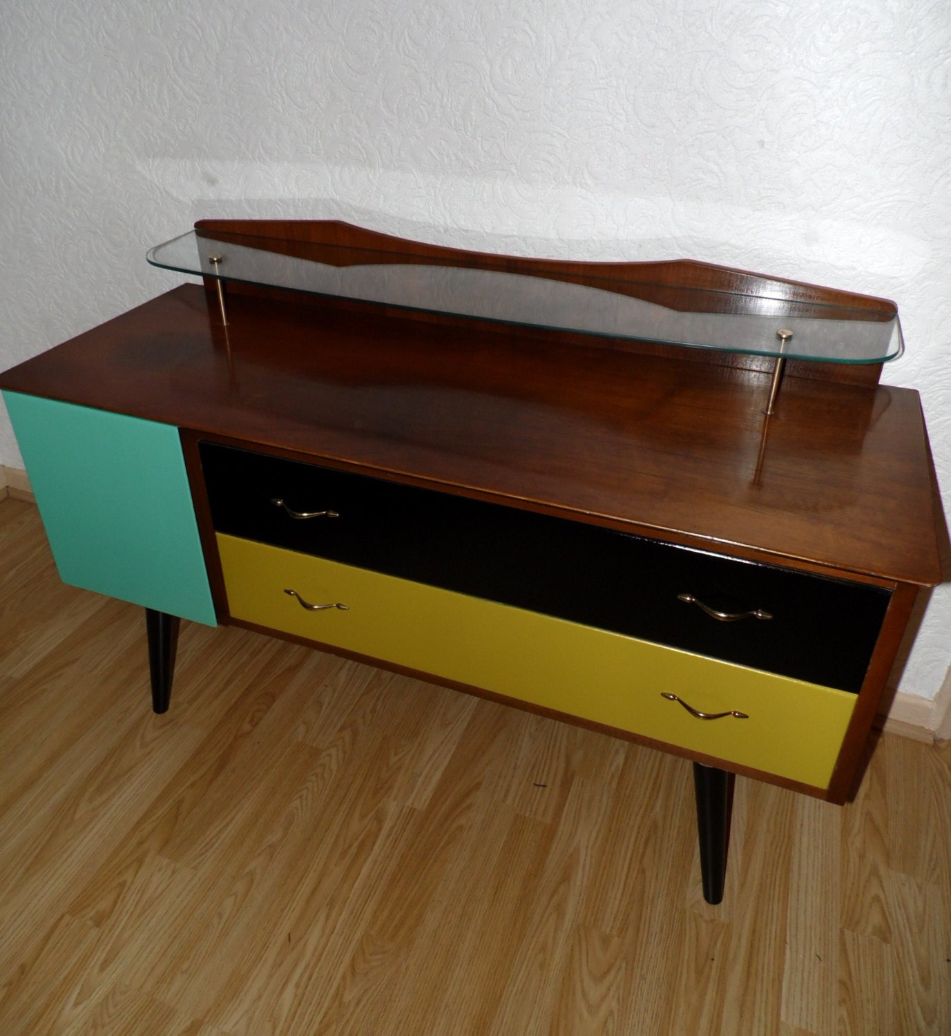 Vintage Retro 50s Lebus Walnut Sideboard Dresser Chest of Drawers