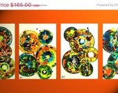 Spring Sale - 4 - 18x12 Original Abstract Paintings - Circles and Spheres - Abstract Wall Art - FESTIVE Circles - 890.891.892.893.010312