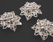 3 Pcs. Bridal Rhinestone Flower Brooch Pin Silver plated Embellishment  Broach DIY Wedding Bridal Bouquet Sash