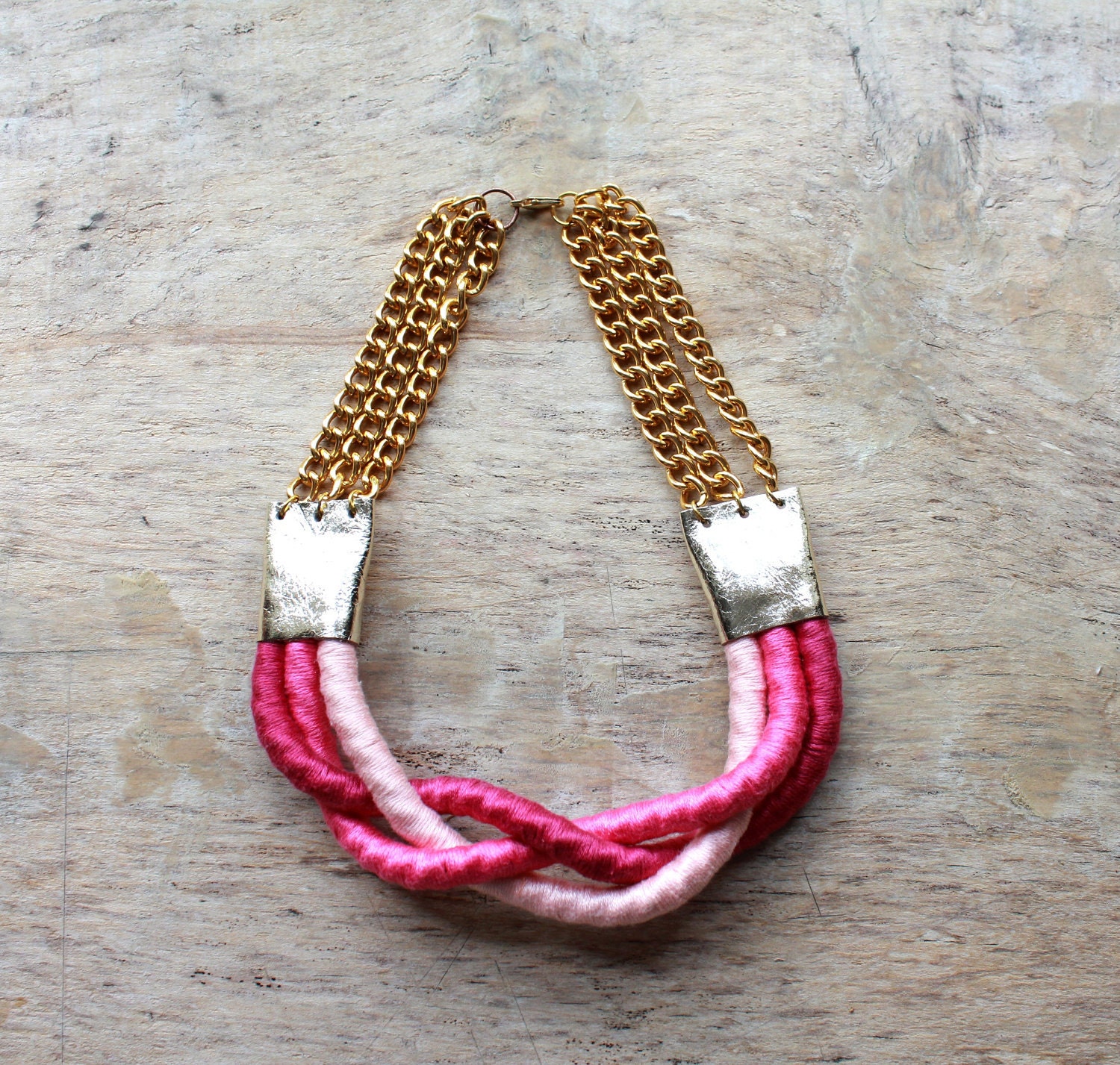 Ombre braid rope necklace "Inanna" /// Strawberry pink