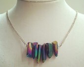 Rainbow Quartz Spikes, spike necklace, geode necklace, crystal necklace, gemstone necklace, statement necklace, quartz necklace