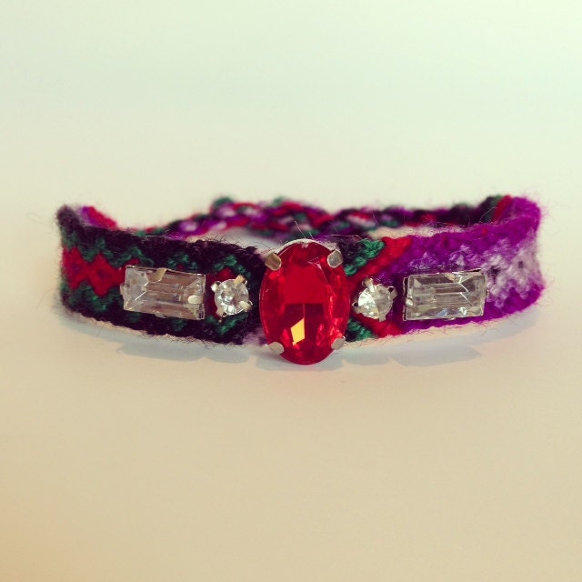 Friendship bracelet, Rhinestone friendship bracelet, red rhinestone, faceted rhinestone, statement jewelry, rhinestone bracelet , purple