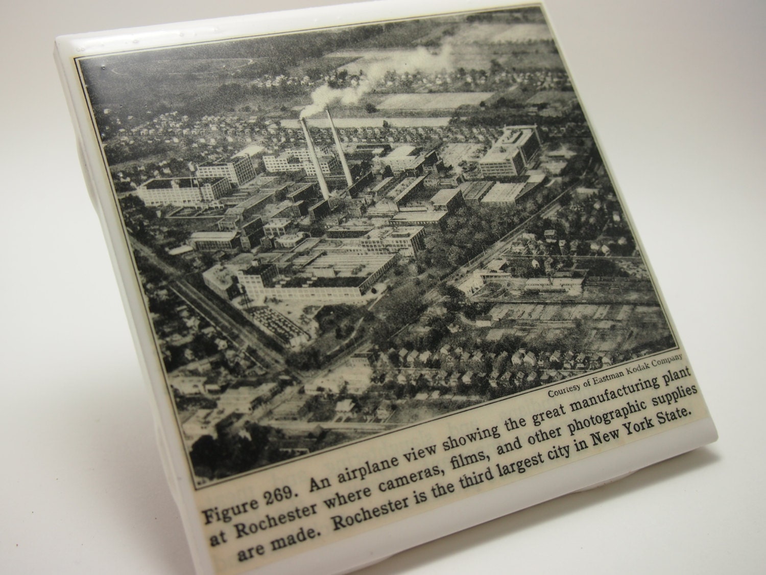 1930 Rochester New York Vintage Aerial Photograph Coaster - Ceramic Tile Coaster - Repurposed 1930s Geography Textbook - OOAK Drink Coasters