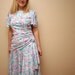 Women's Vintage Dress Blue Pink Grey Purple White Pastel Floral Retro Short Sleeve Ladies Dress