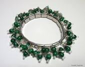 Emerald Green Bracelet Malachite Beads Silver Stretch Expansion Cha Cha