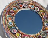 Wall mirror framed with recycled paper and paper coils - Decorative wall mirror