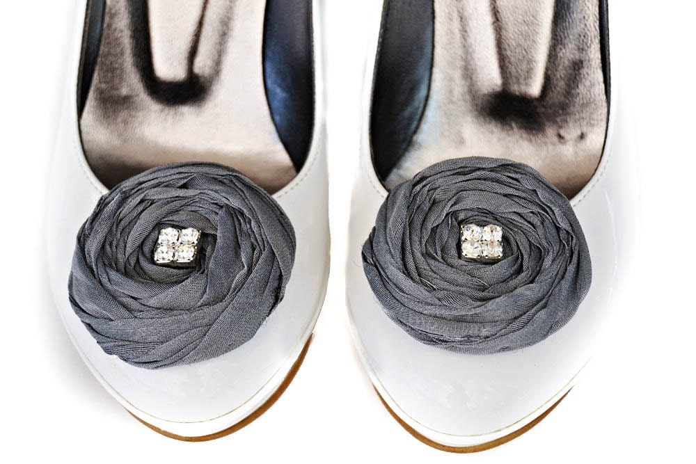 Grey Chiffon Roses Shoe Clips
