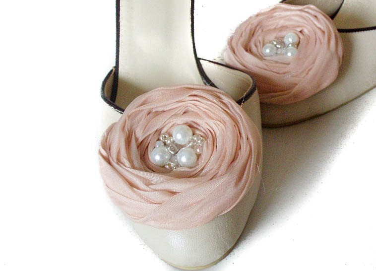 Pale Pink Chiffon Roses Shoe Clips